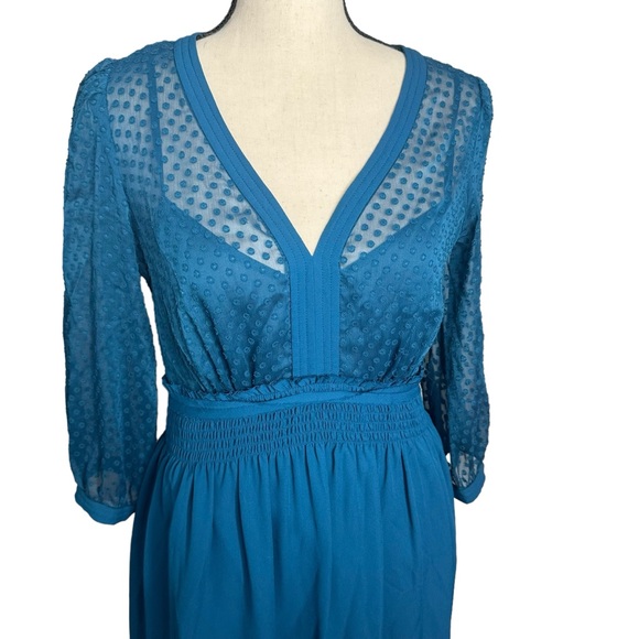 Anthropologie HD in Paris Celeste Swiss Dot Chiffon Teal Blue Dress - Picture 3 of 11